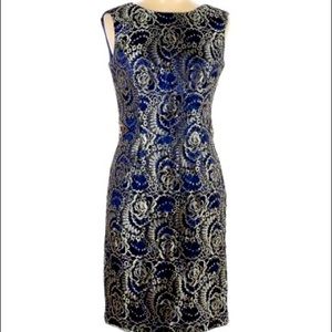 JS Collections Gold Lace Overlay Elegant Dress